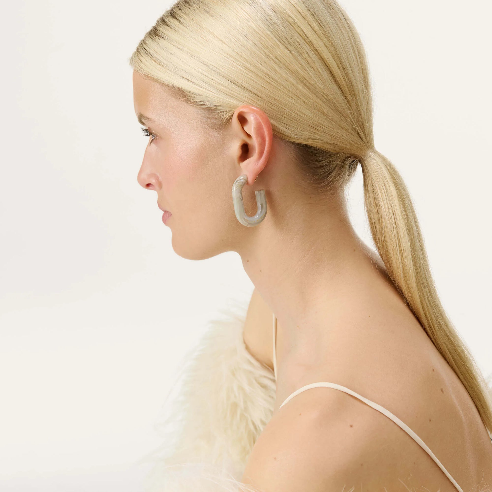 New Oval Earring snow green marble