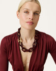 New Oval Necklace with gold bordeaux marble