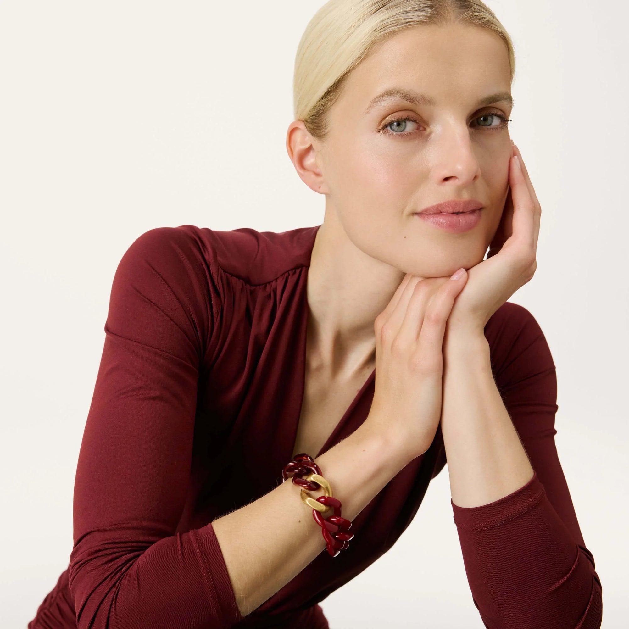 Flat Chain Bracelet Bi-Color with Gold bordeaux-bordeaux marble