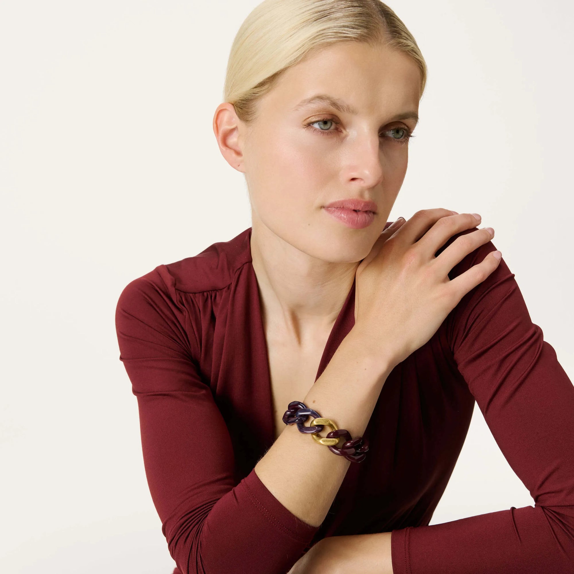 Flat Chain Bracelet Bi-Color with Gold aubergine-aubergine marble