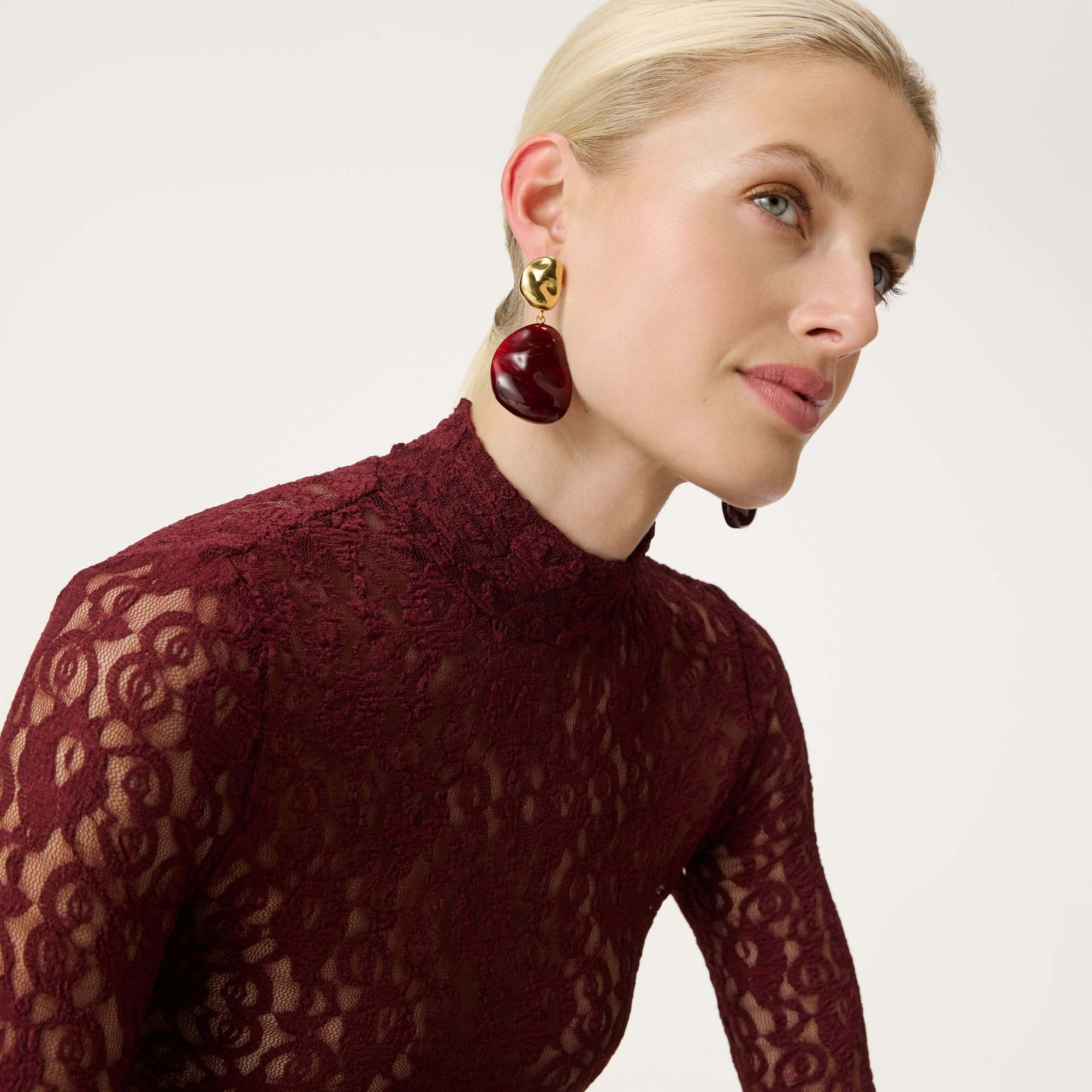Double Nugget Earring gold bordeaux marble
