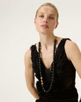 Organic Pearl Necklace Long with gold matt black