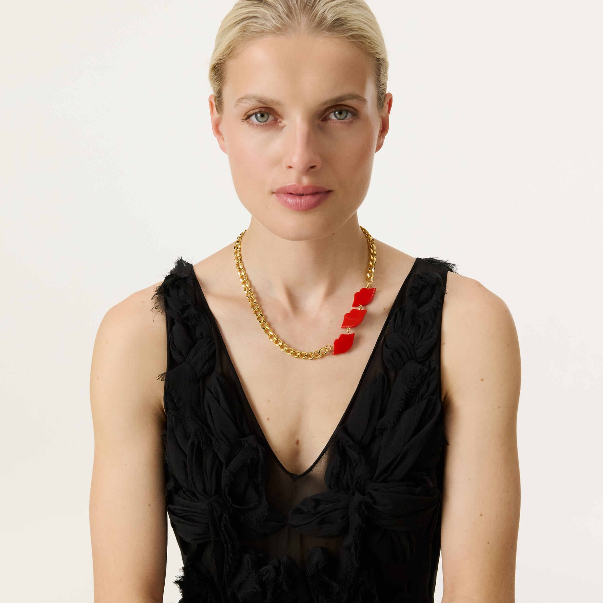 Lip Necklace gold red