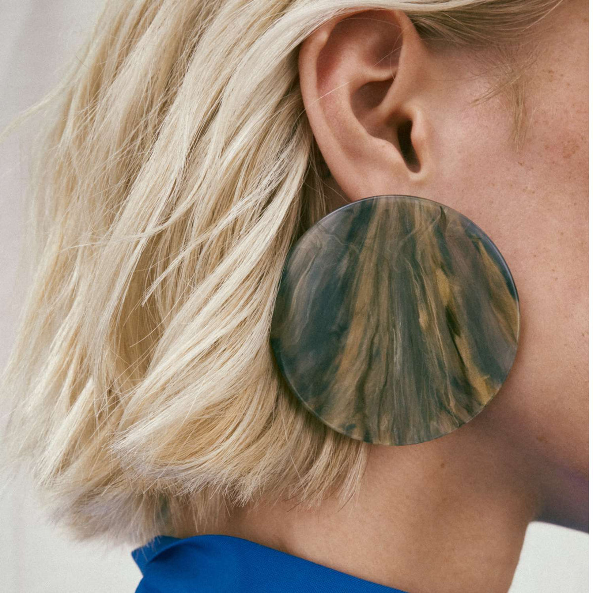 Disc Earring Olive Marble