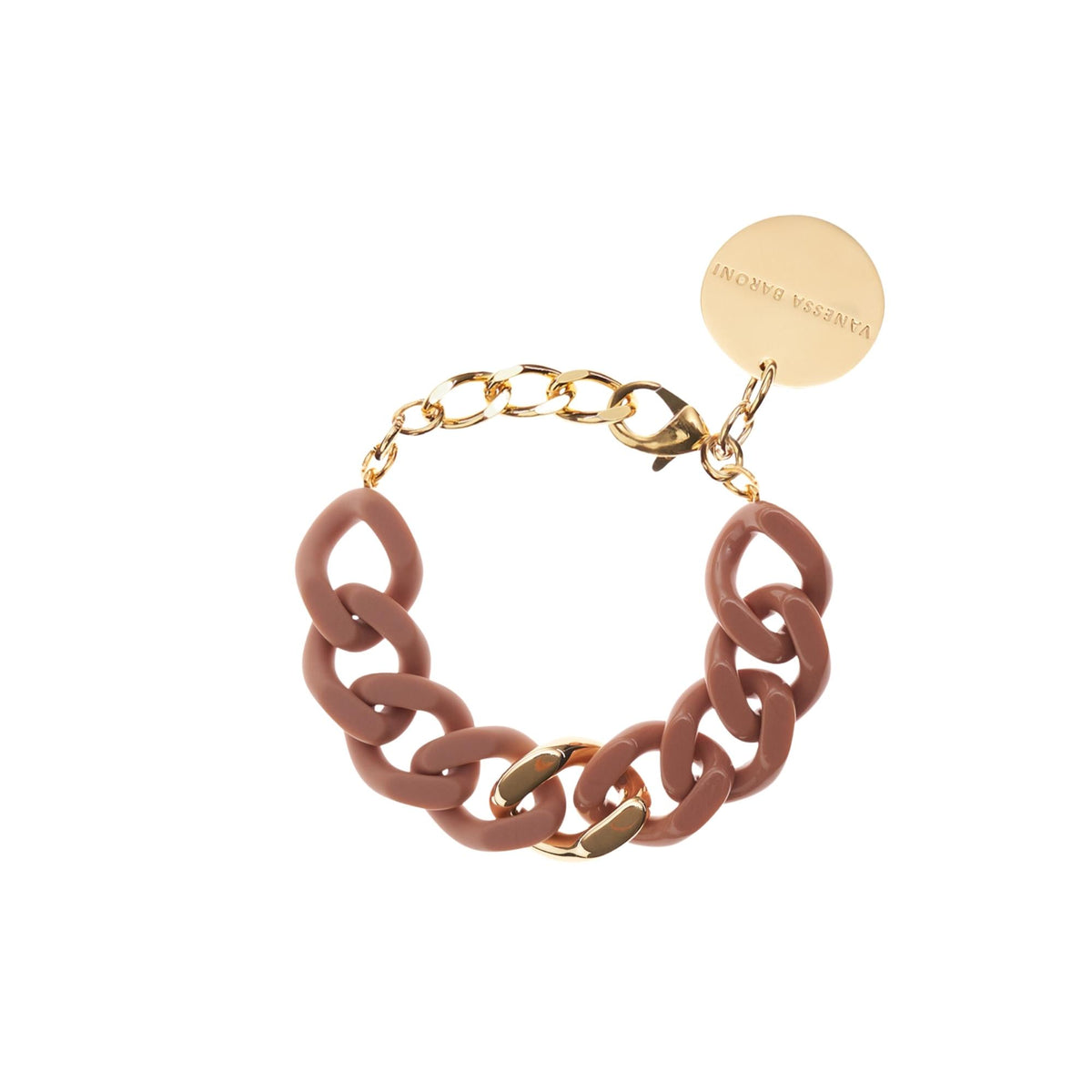 Flat Chain Bracelet 2 Color With Gold - Caramel - Caramel Matt