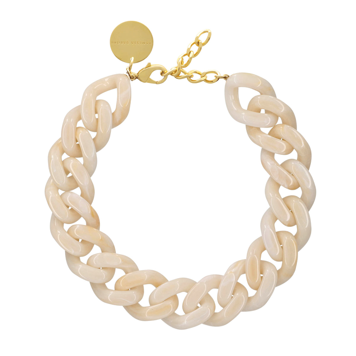 BIG Flat Chain Necklace Pearl Marble