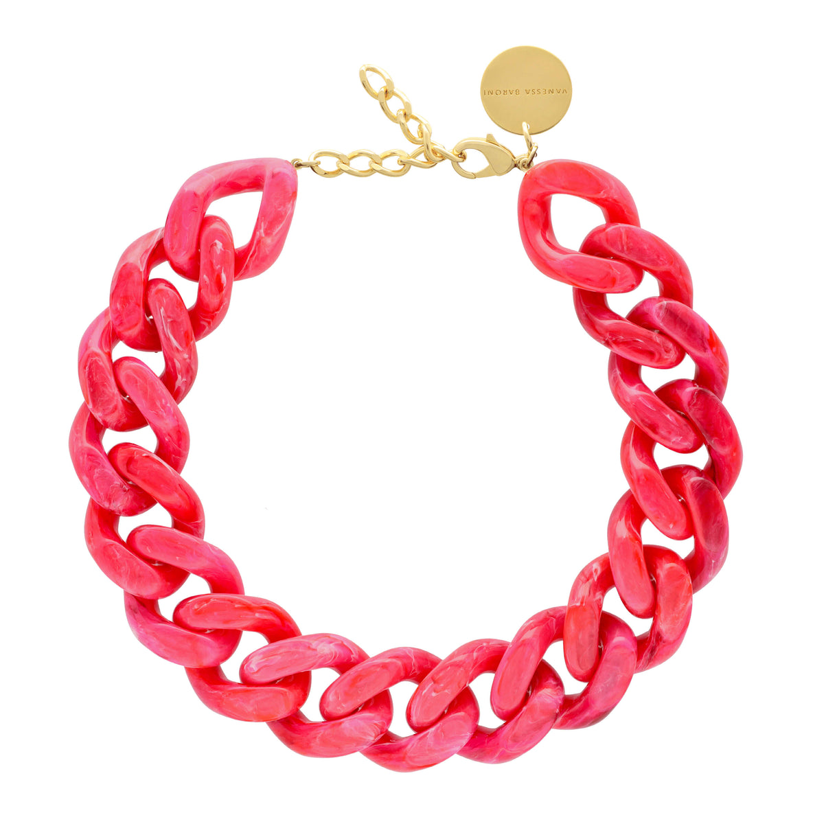 BIG Flat Chain Necklace Pink Marble