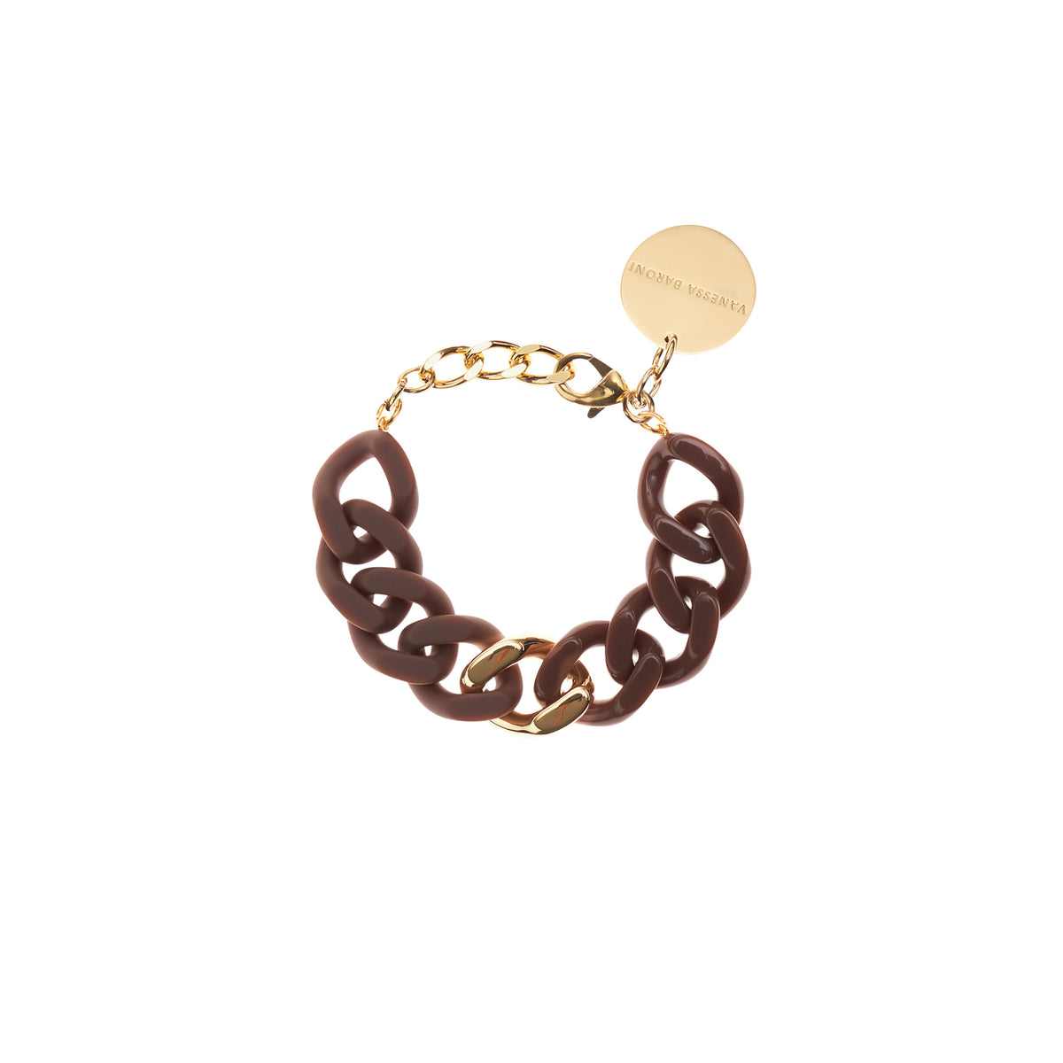 Flat Chain Bracelet 2 Color with Gold - Brown - Brown Matt