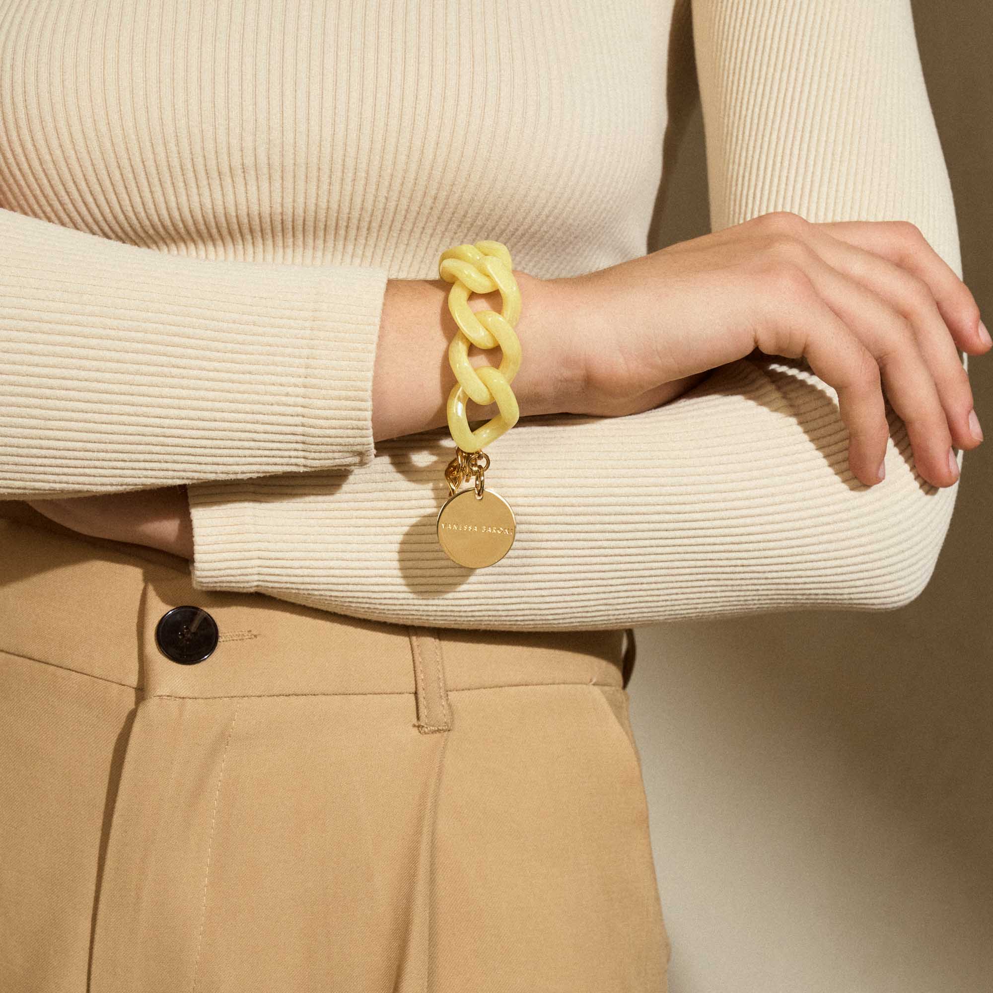 Flat Chain Bracelet Yellow Marble - Vanessa Baroni