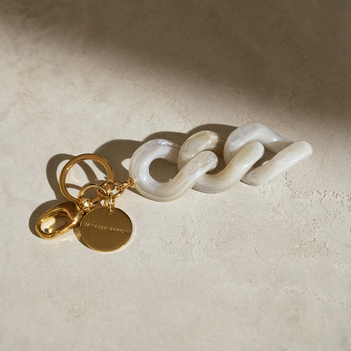 Flat Chain Key Ring White Marble