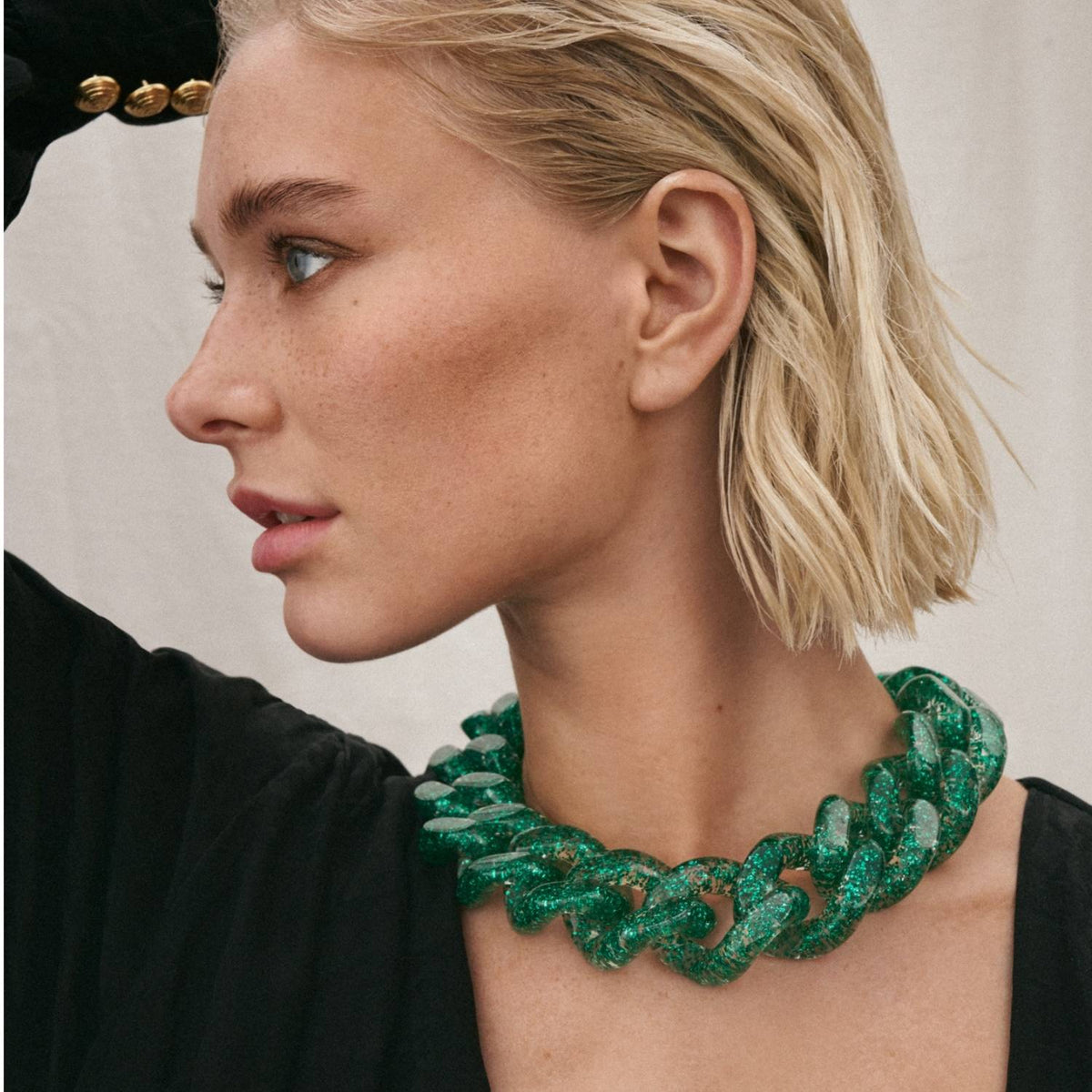 BIG Flat Chain Necklace Green Glitter