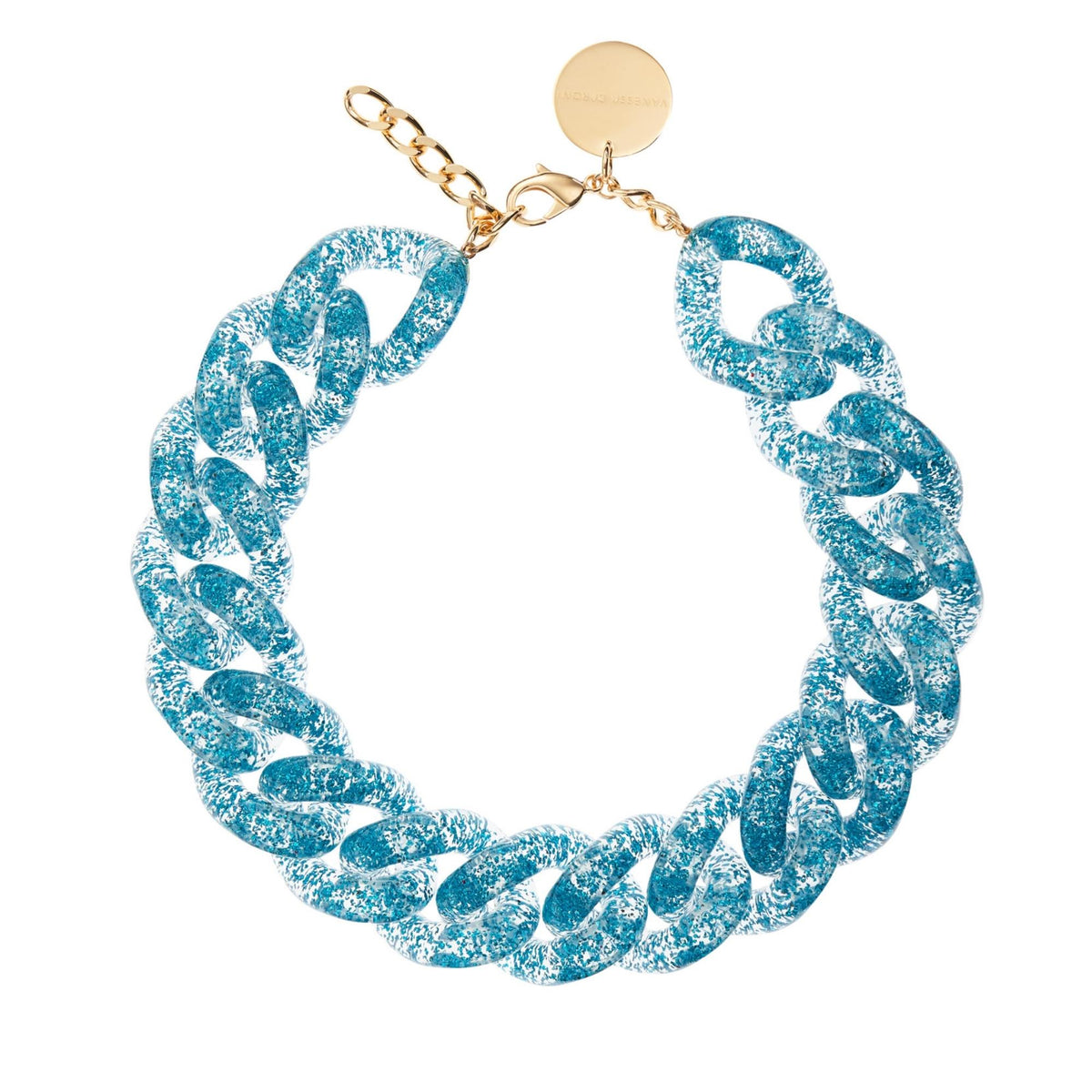 BIG Flat Chain Necklace Blue Glitter