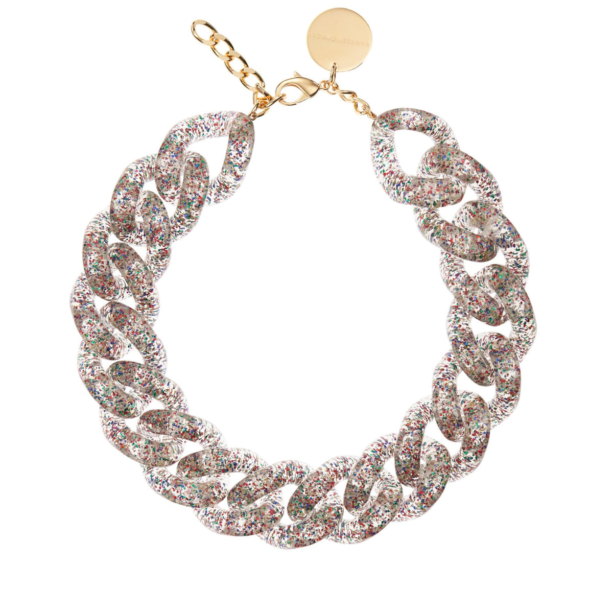 BIG Flat Chain Necklace Multi Glitter