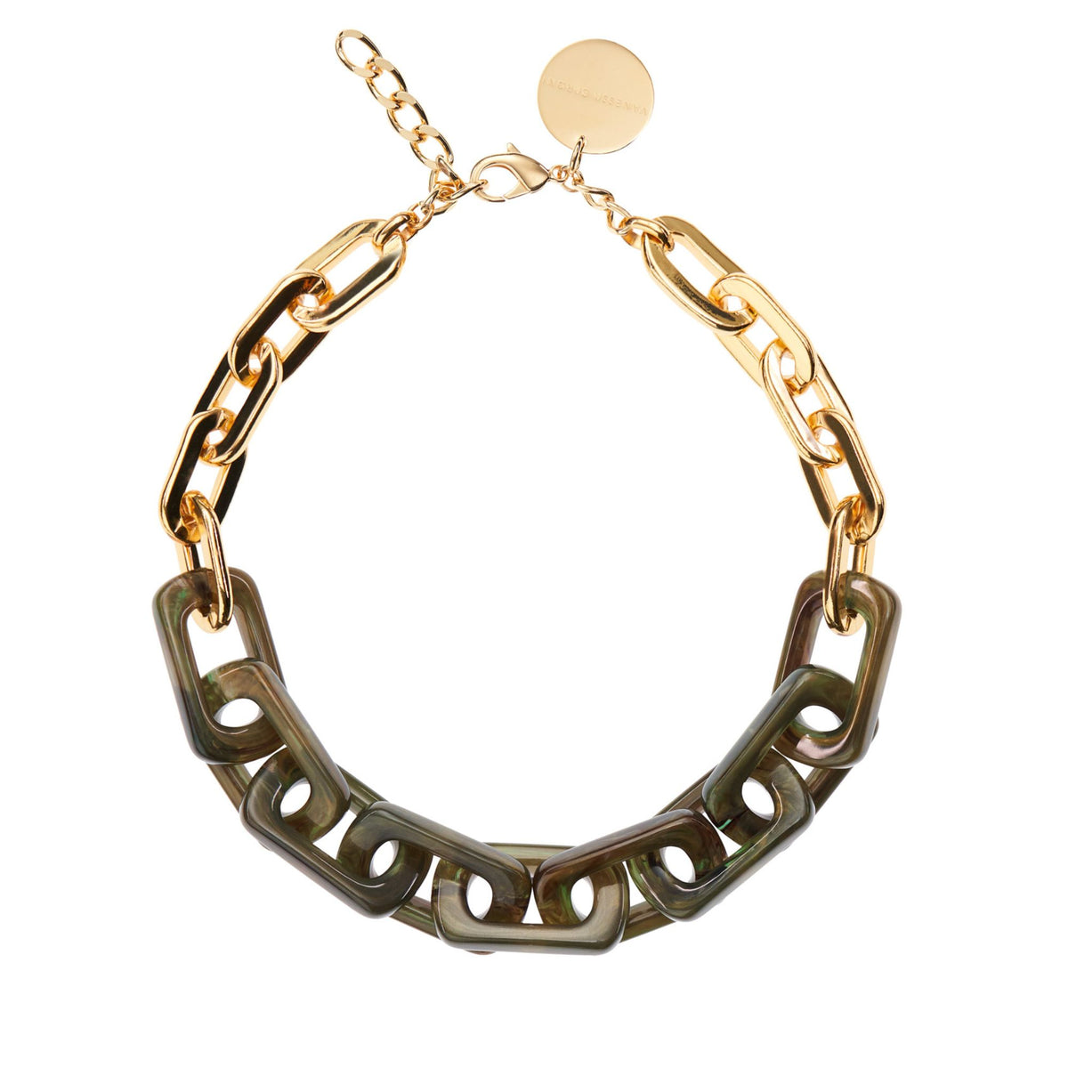 Edge Necklace With Gold - Olive Marble