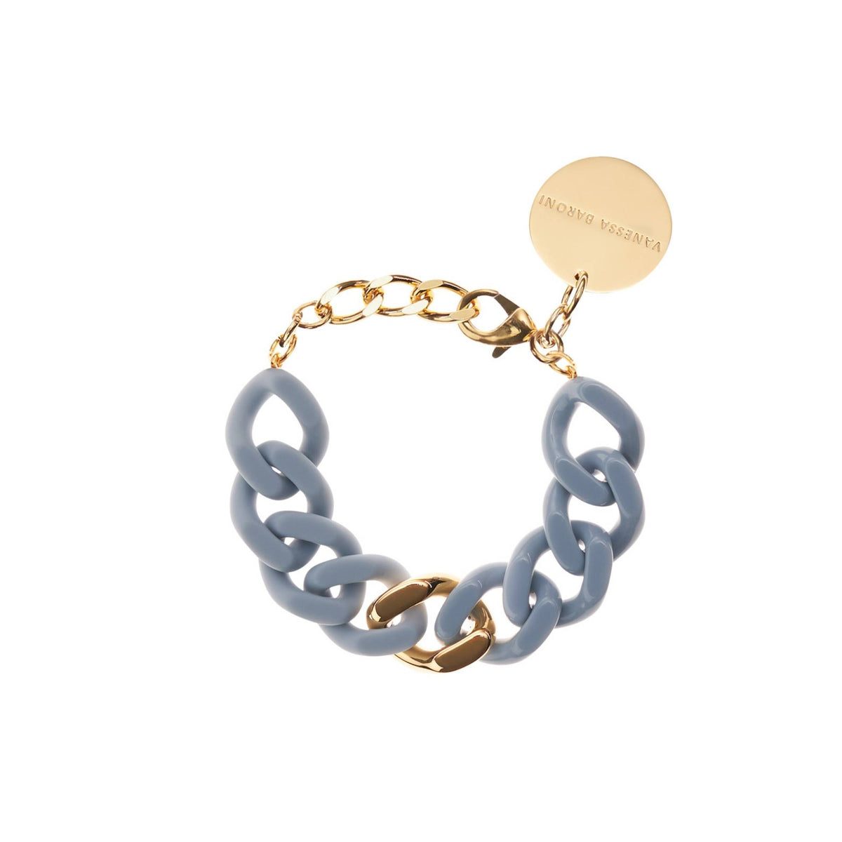 Flat Chain Bracelet 2 Color With Gold - Pigeon Blue - Pigeon Blue Matt