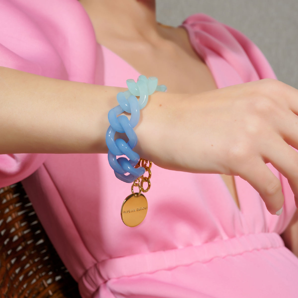 Flat Chain Bracelet blue tie dye
