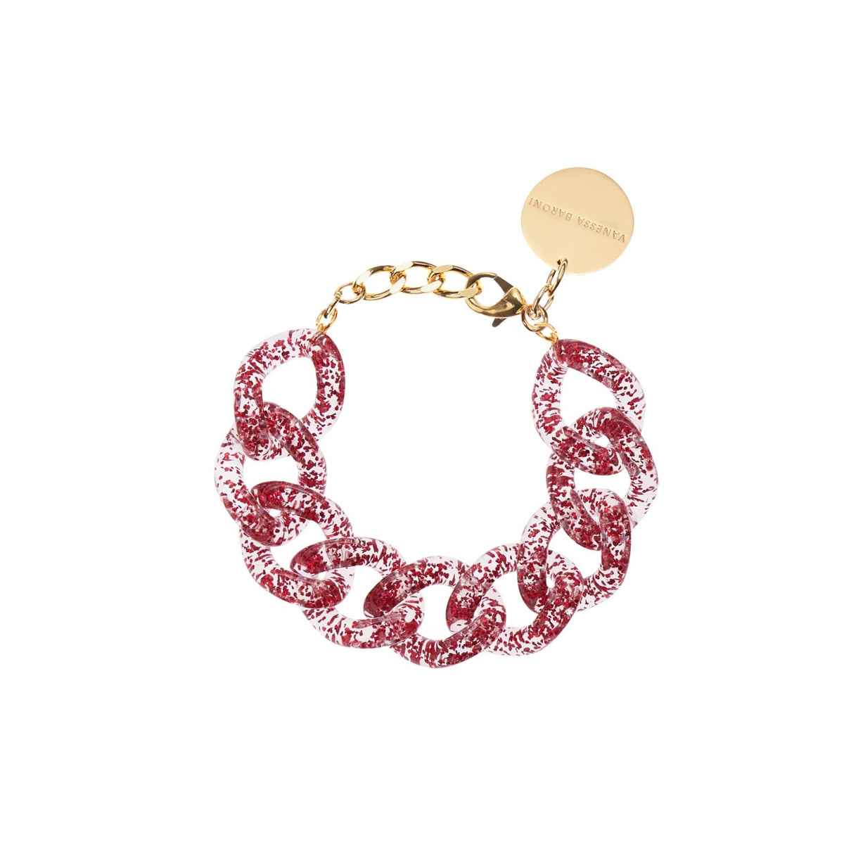 Flat Chain Bracelet Red Glitter