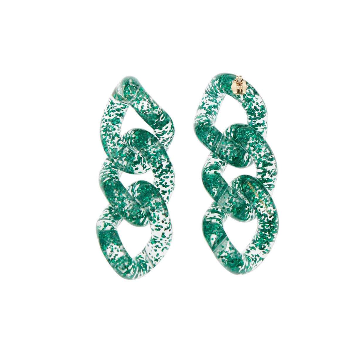 Flat Chain Earring Green Glitter